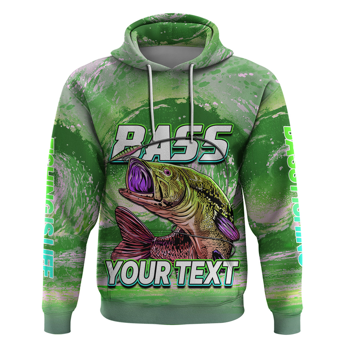 Custom Bass Fishing is Life Hoodie Hook Sport Largemouth Green LT9