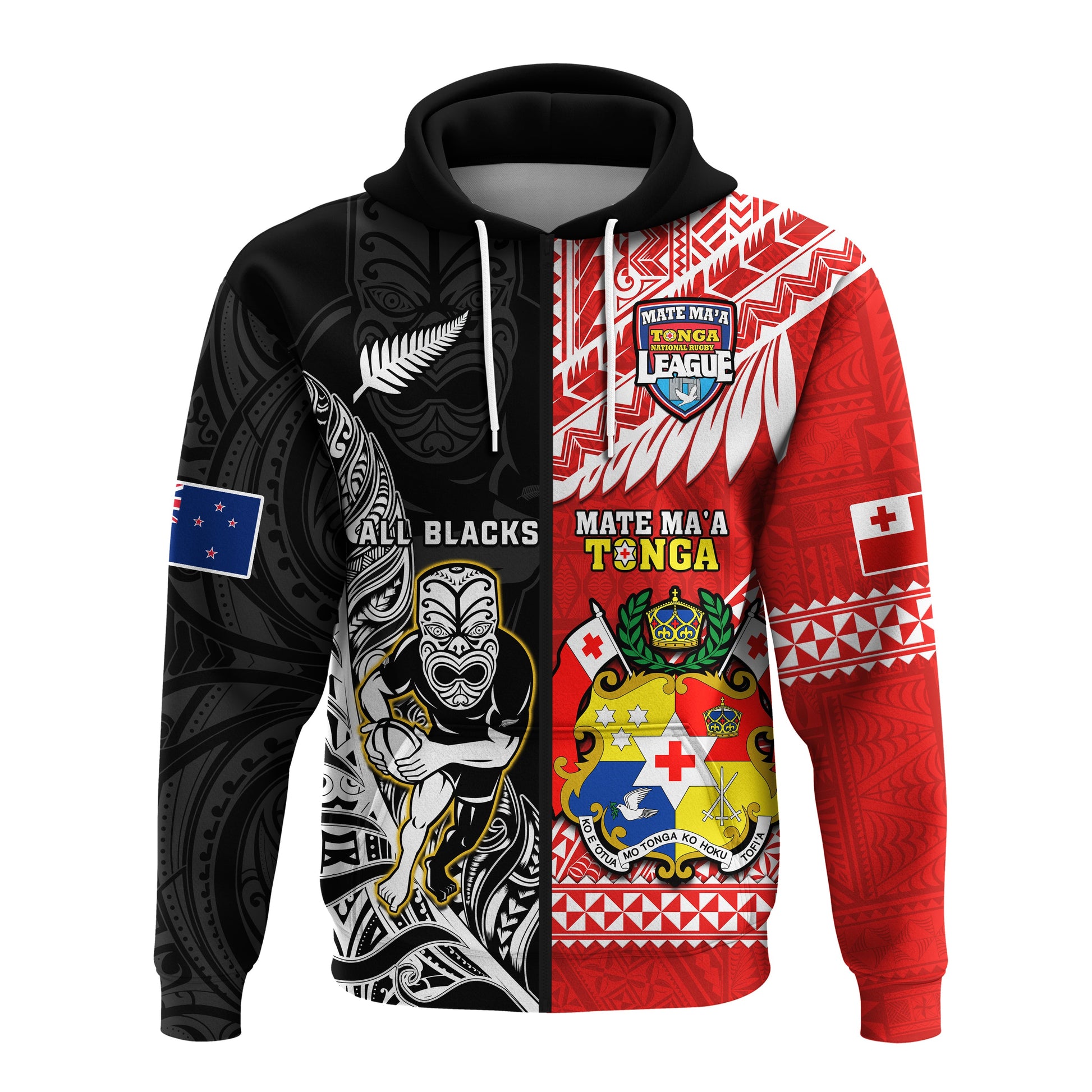 Custom Mate Maa Tonga And All Black Rugby Hoodie Polynesian Mix NZ Maori Fern LT14