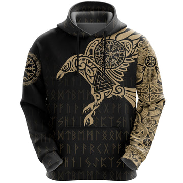 Viking The Raven Of Odin Tattoo Hoodie Gold RLT12