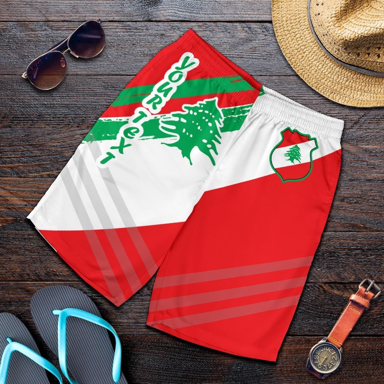 Lebanon Personalised Men's Shorts Men's Shorts - Lebanon Flag Polygon Style24 RLT6