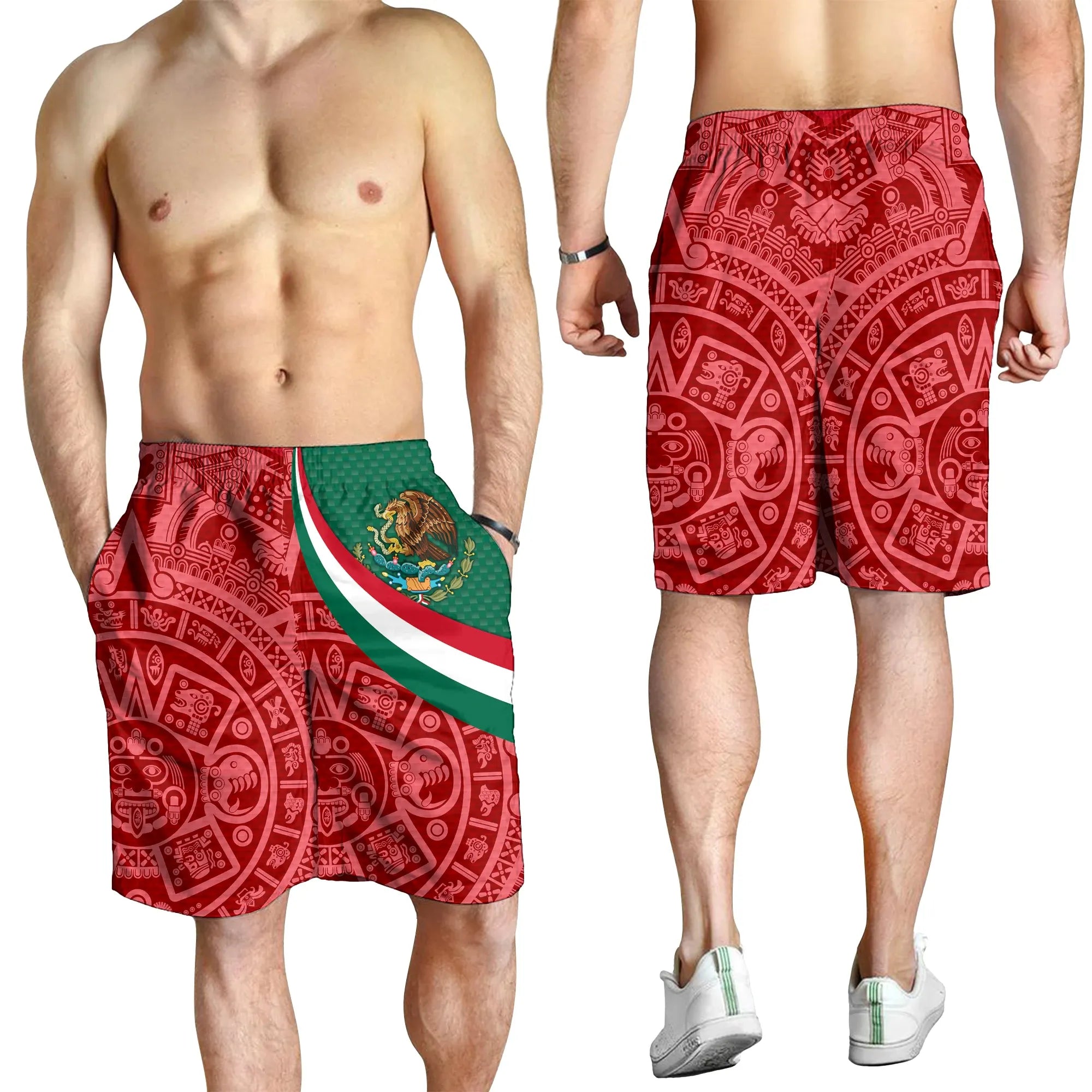 Mexico Men's Shorts Mexico Coat Of Arms With Aztec Patterns RLT13