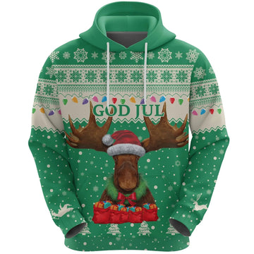 Sweden Christmas Hoodie Moose Green RLT7