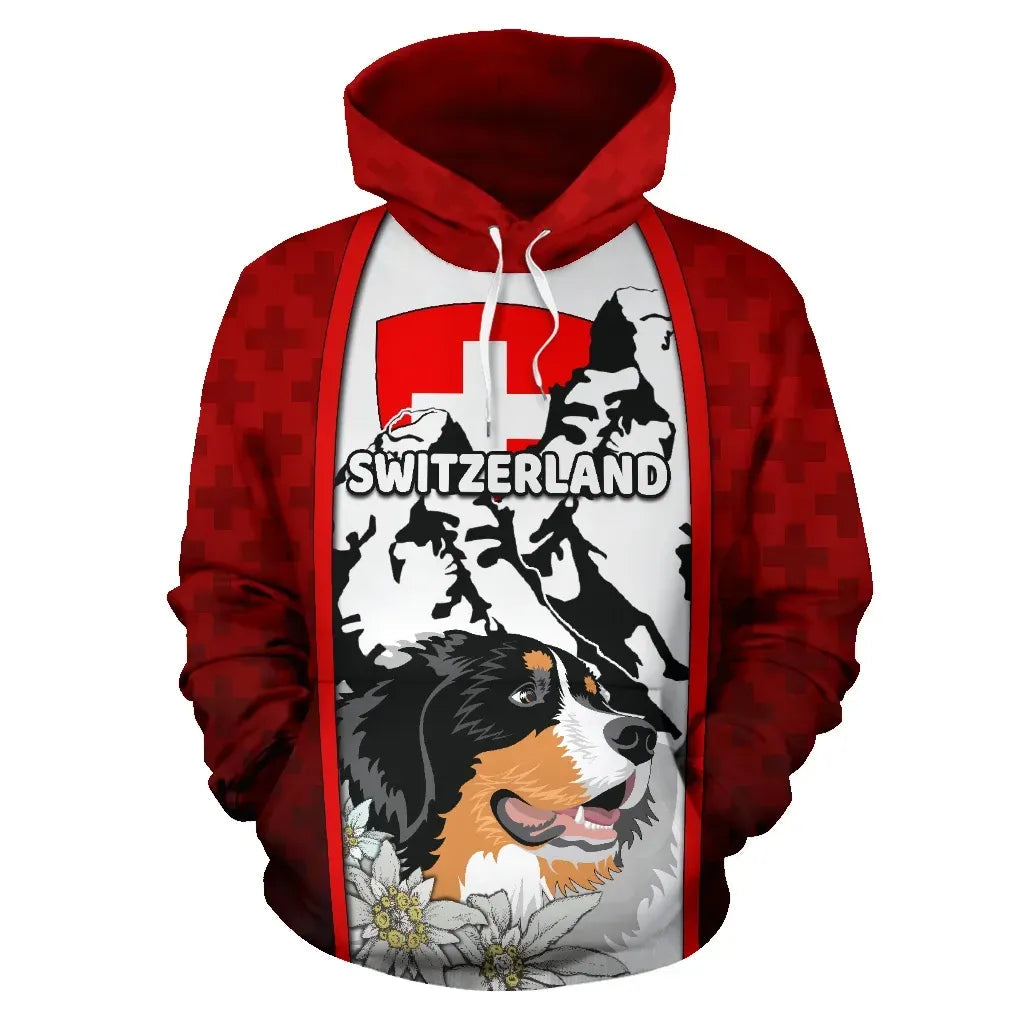 Switzerland All Over Hoodie Coat Of Arms and Bernese Mountain Dog RLT13