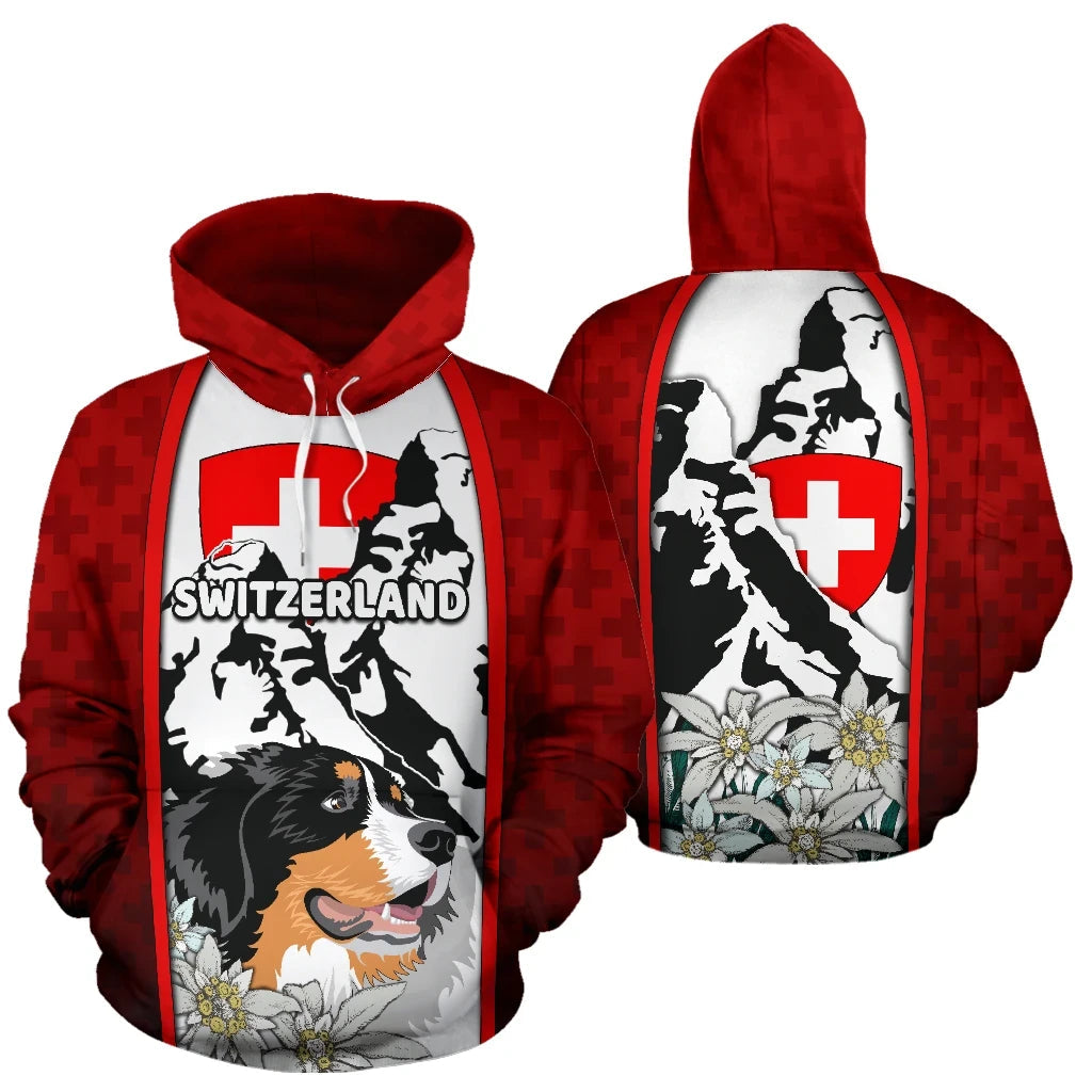 Switzerland All Over Hoodie Coat Of Arms and Bernese Mountain Dog RLT13