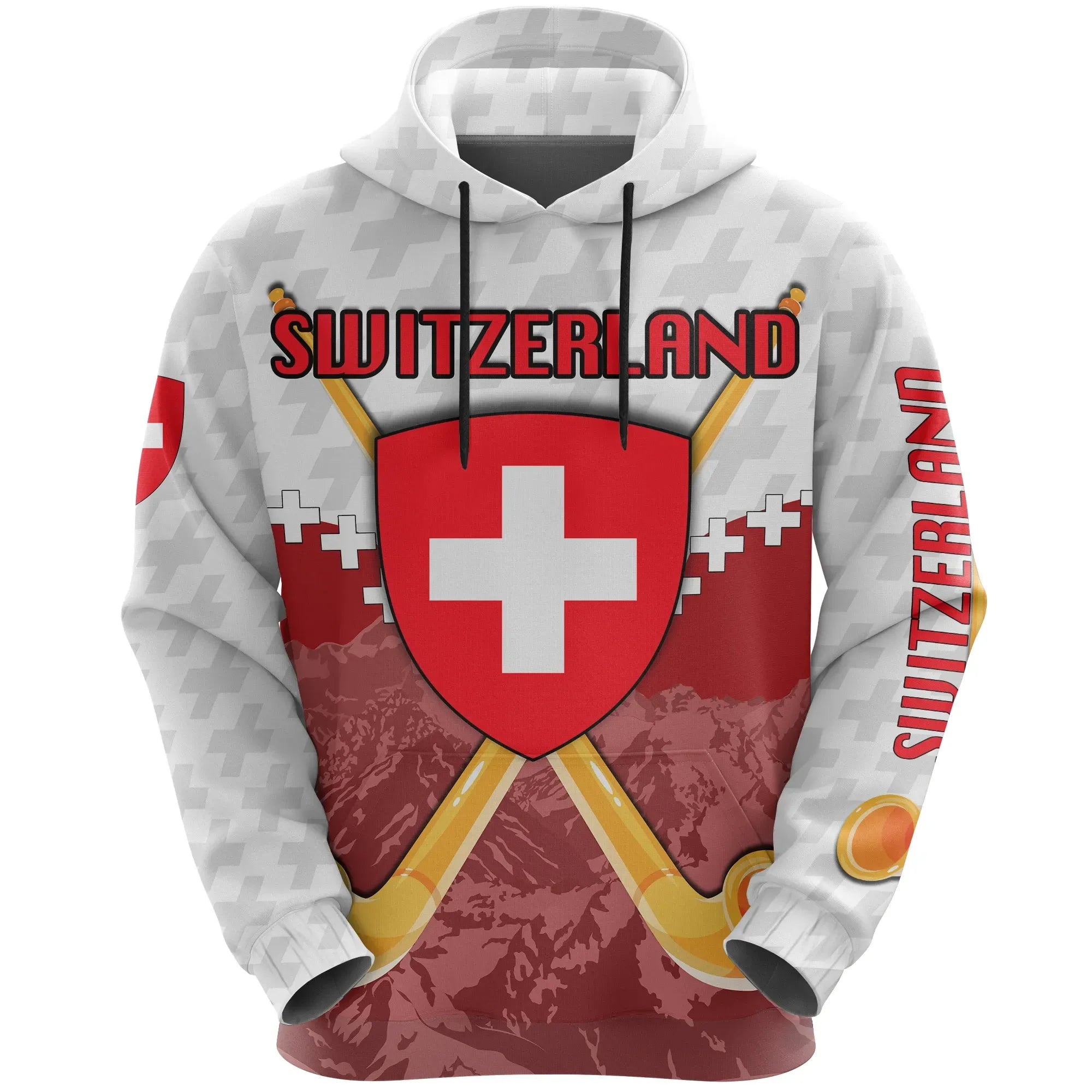 Switzerland Mountain All Over Hoodie Alphorn With Coat Of Arms RLT13