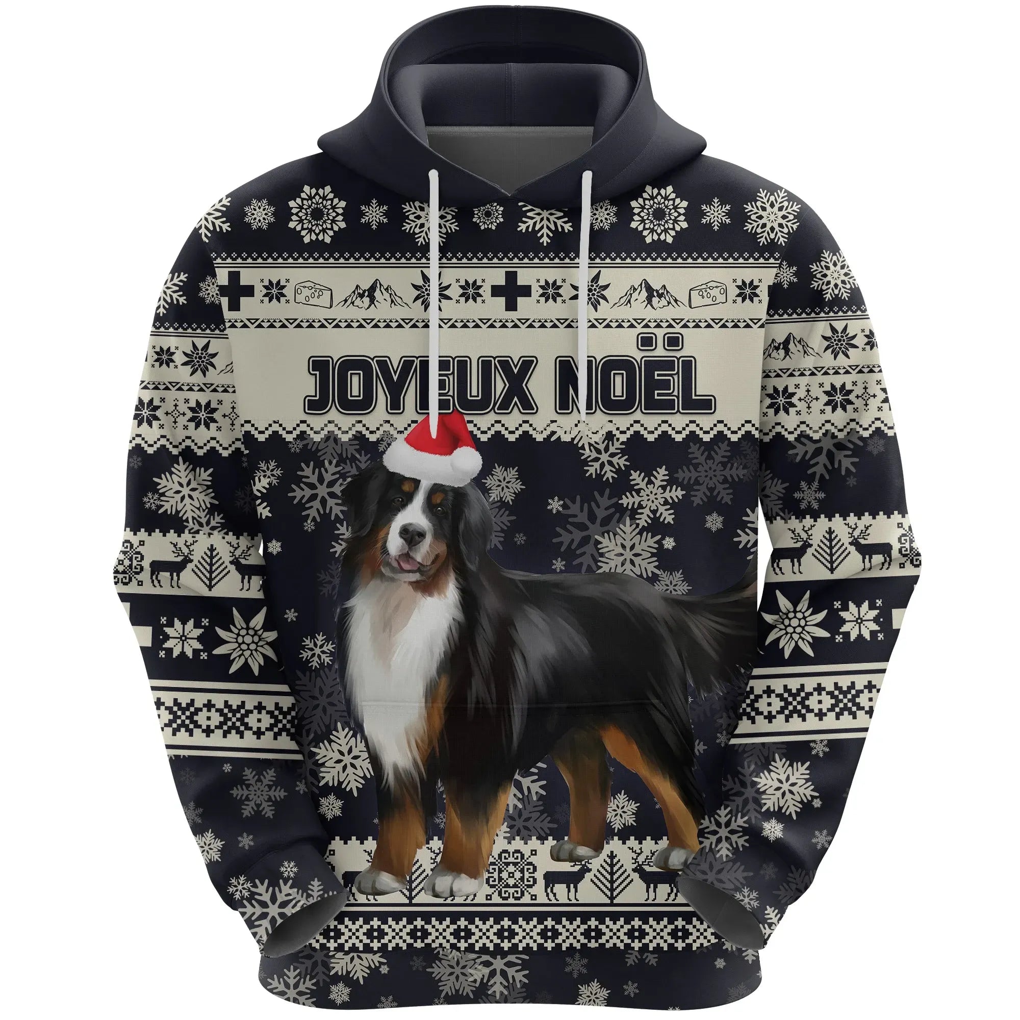 Switzerland Christmas Hoodie Bernese Mountain Dog Unique Navy RLT13