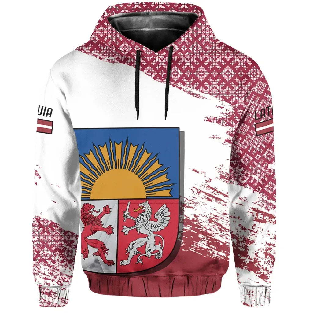 Victory Latvia Allover Print Pullover Hoodie RLT6