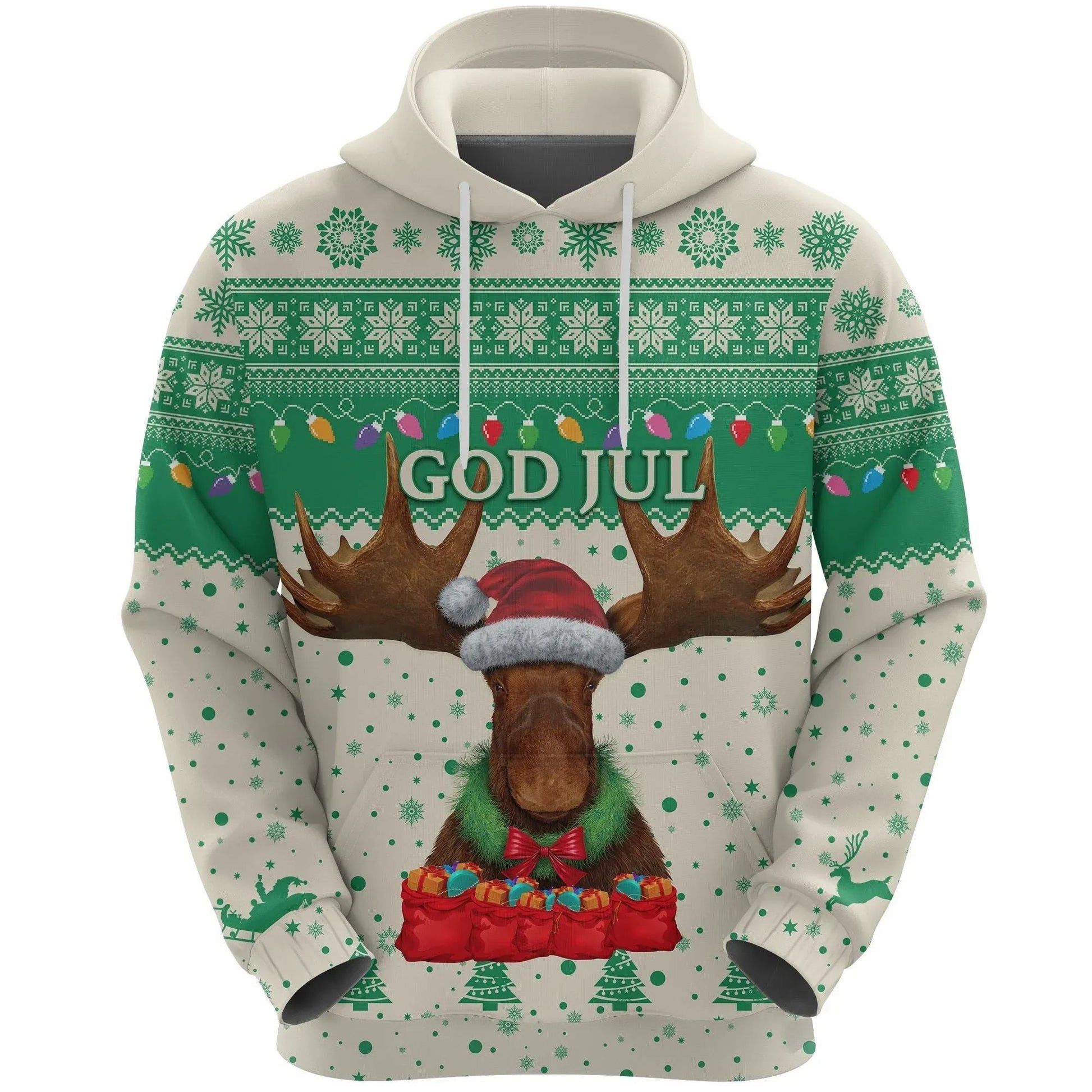 Sweden Christmas Hoodie Moose Beige Green RLT7