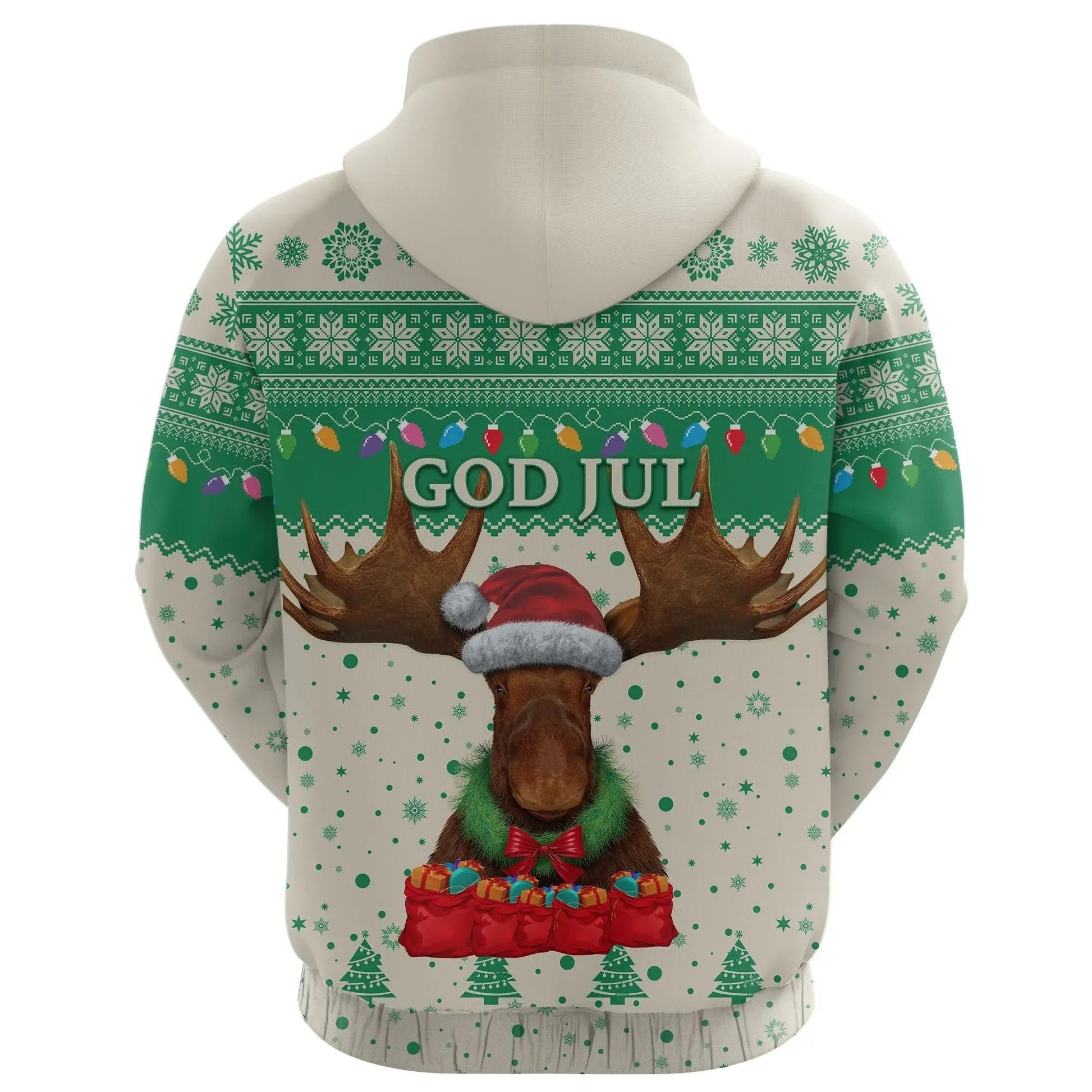 Sweden Christmas Hoodie Moose Beige Green RLT7