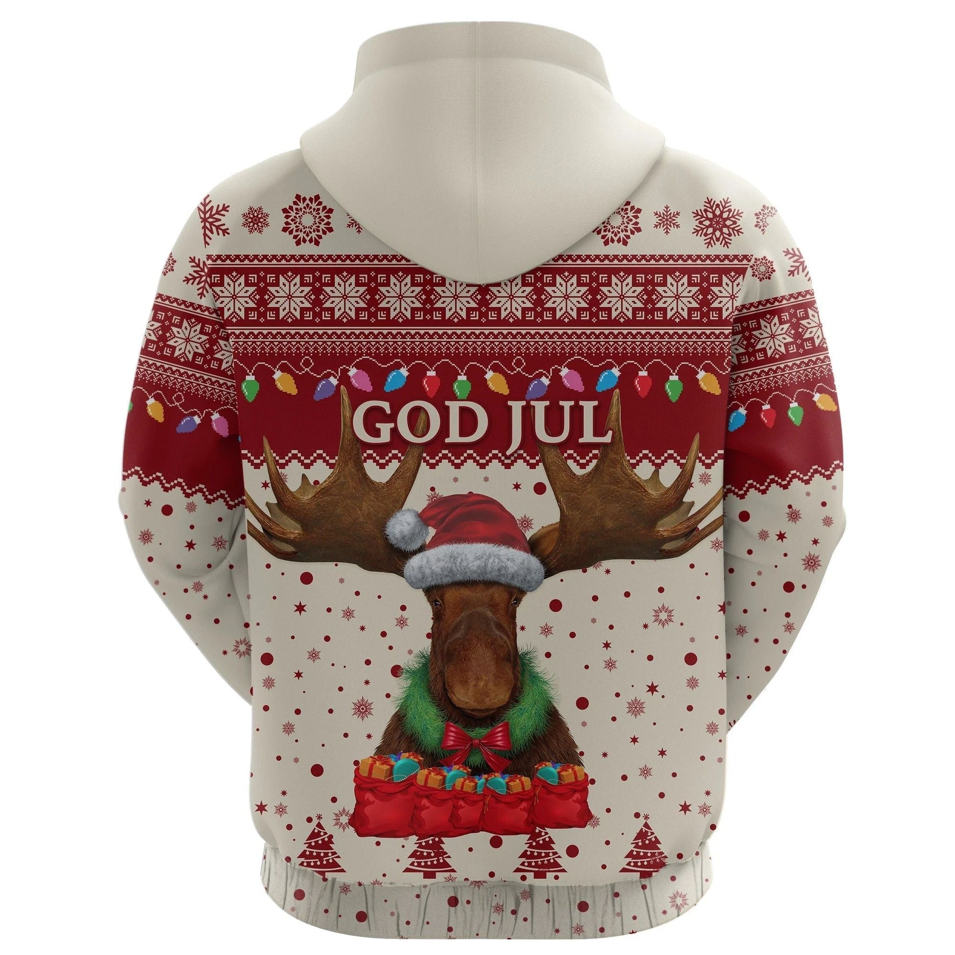 Sweden Christmas Hoodie Moose Beige Red RLT7