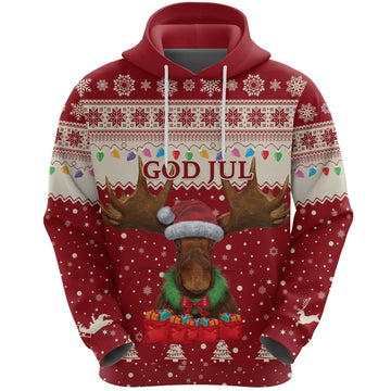 Sweden Christmas Hoodie Moose Red RLT7