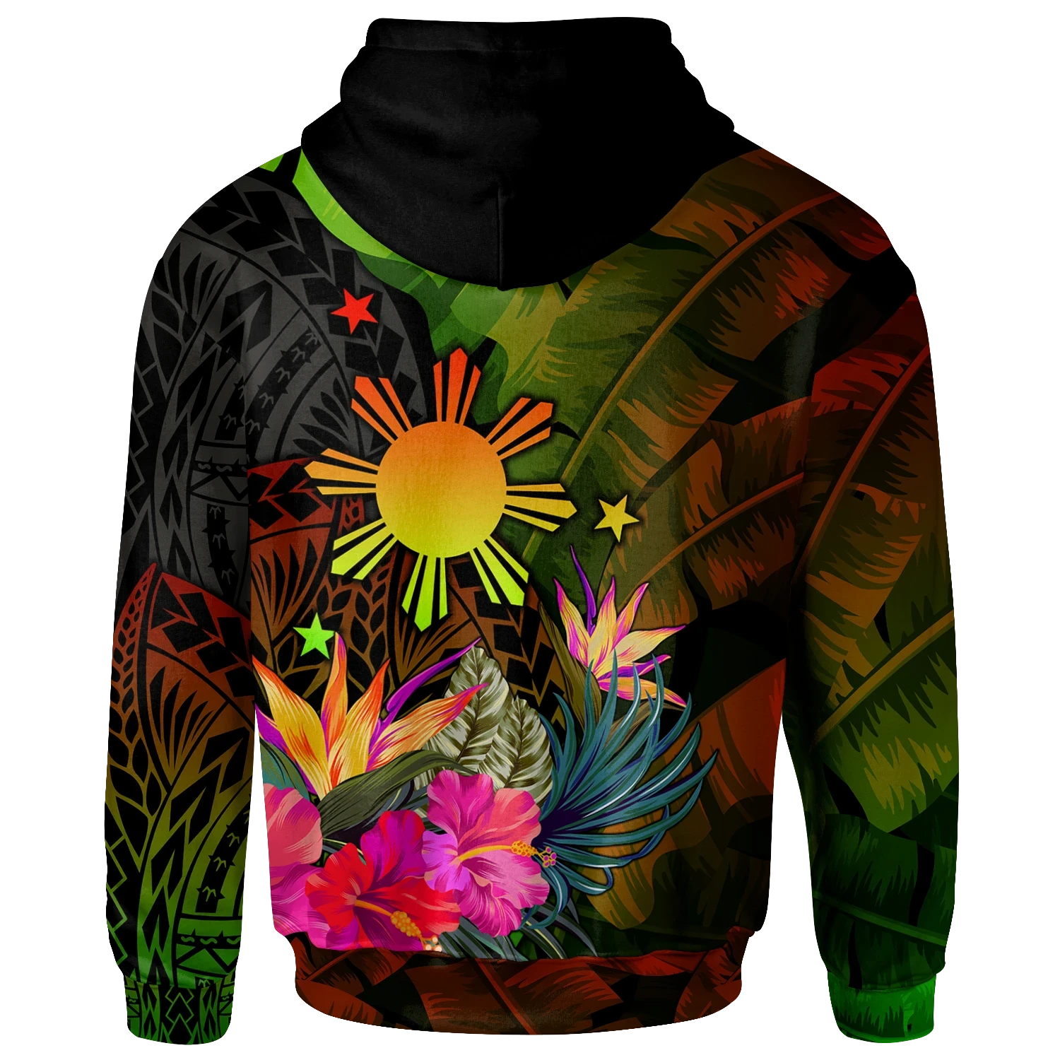 The Philippines Polynesian Zip Up Hoodie Hibiscus and Banana Leaves RLT6