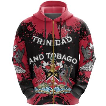 Trinidad and Tobago Scarlet Ibis All Over Zip Hoodie Coat Of Arms RLT6