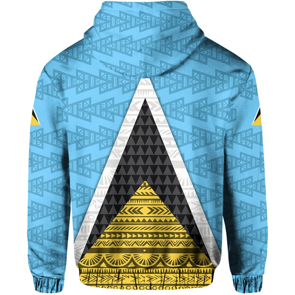 Saint Lucia Flag Zip Up Hoodie Triangle Cerulean Blue RLT6