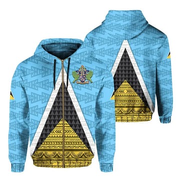 Saint Lucia Flag Zip Up Hoodie Triangle Cerulean Blue RLT6