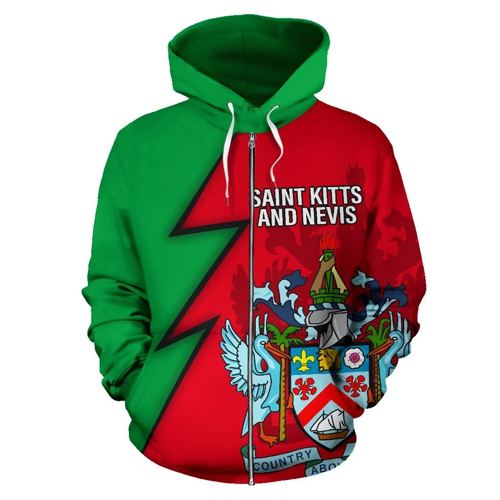 Saint Kitts and Nevis All Over Zip Up Hoodie Flash Style RLT6
