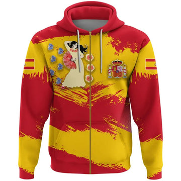 Spain Zip Hoodie Spain Flag Brush RLT12
