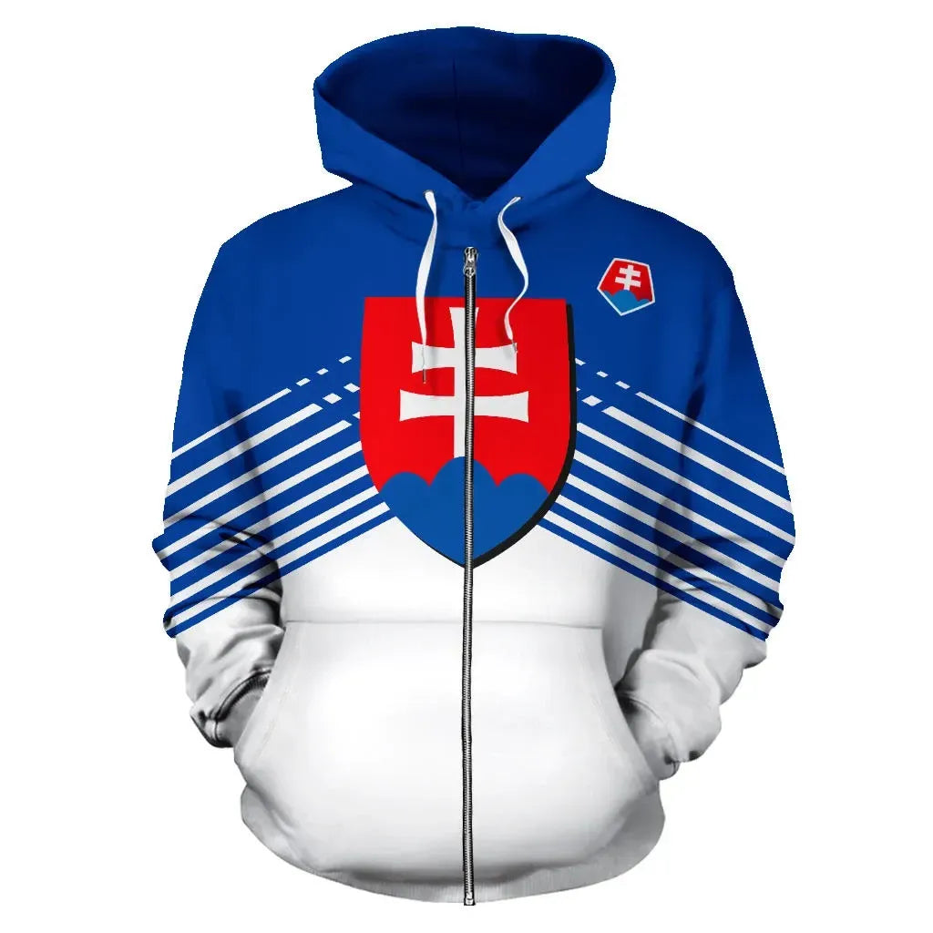 Slovakia Sport Flag Zip Up Hoodie Stripes Style 01 RLT13