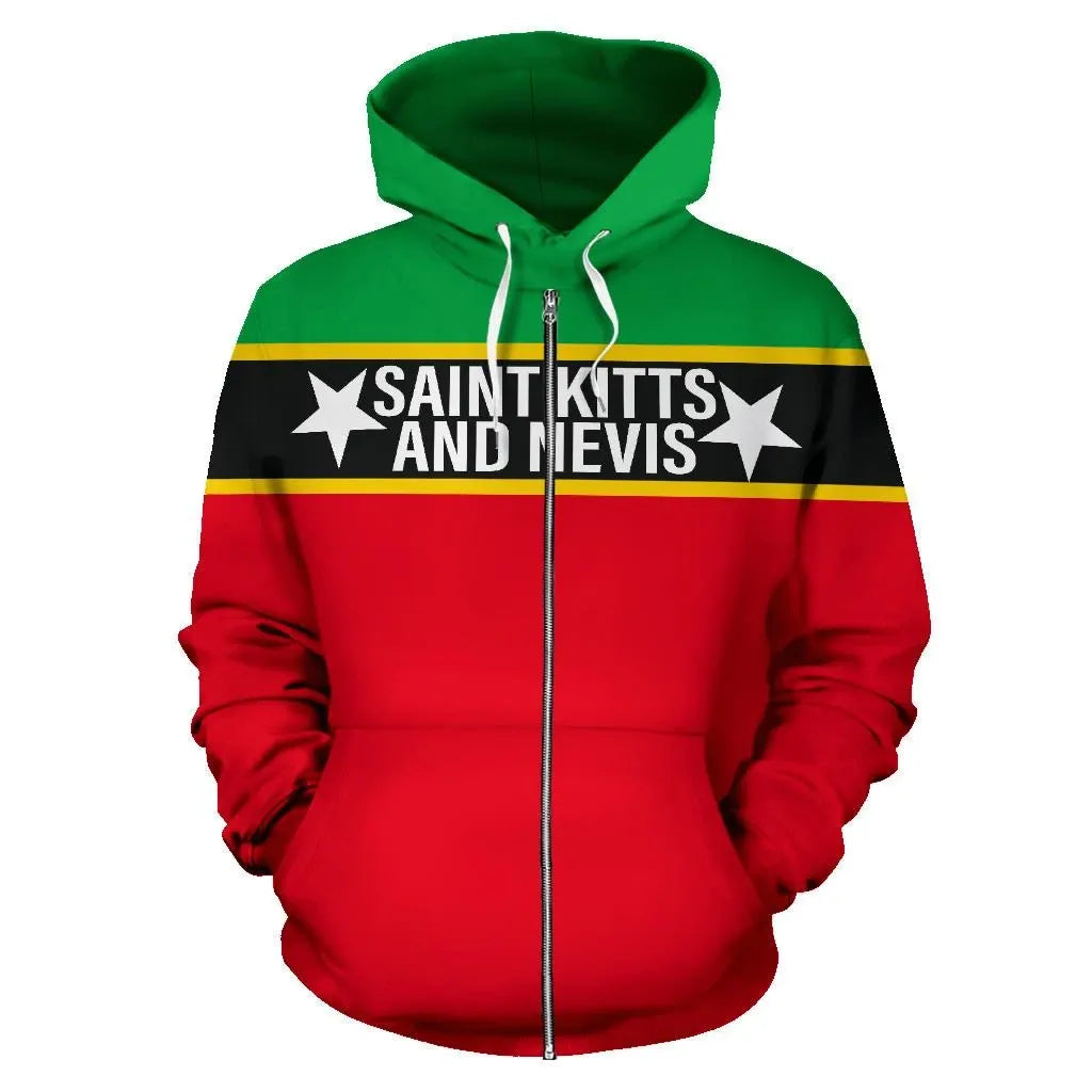 Saint Kitts and Nevis All Over Zip Up Hoodie Horizontal Style RLT6