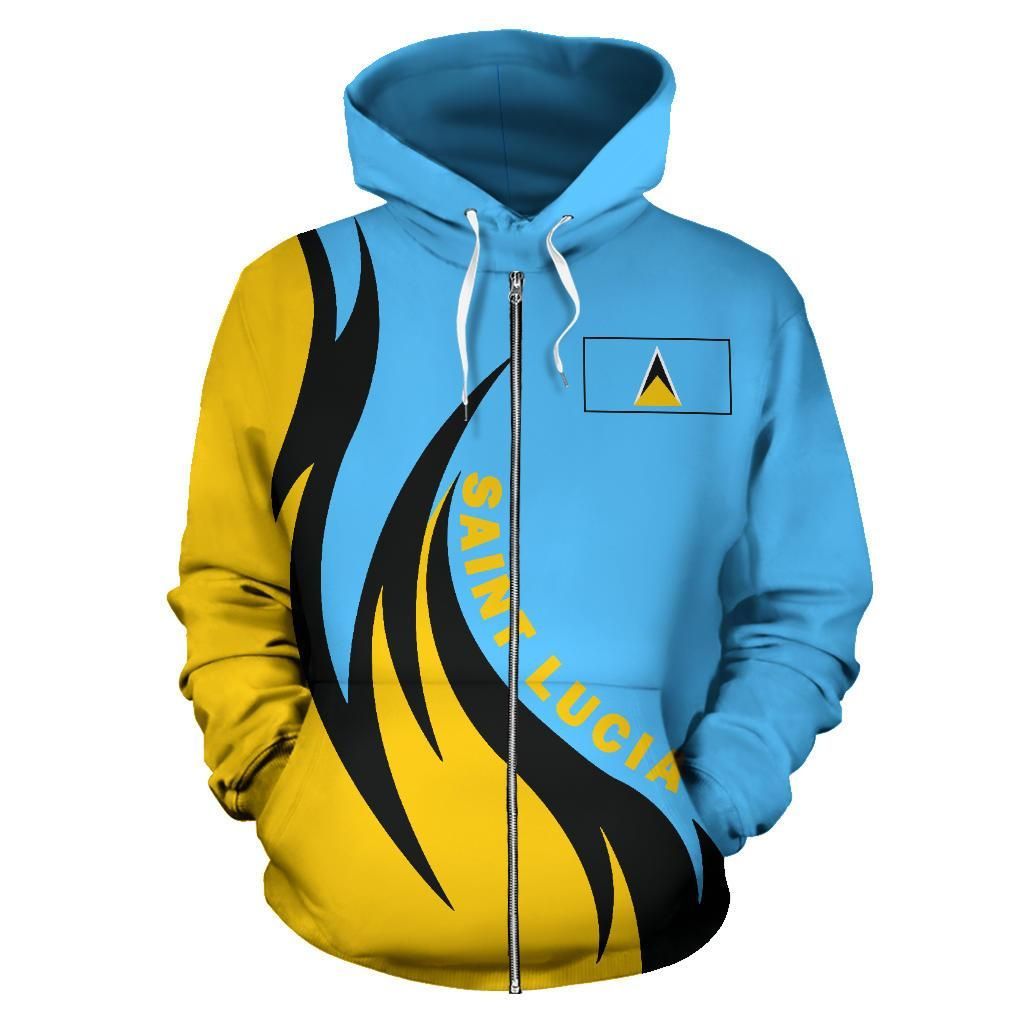 Saint Lucia Hoodie Zip Coat Of Arms Fire Style1 RLT6