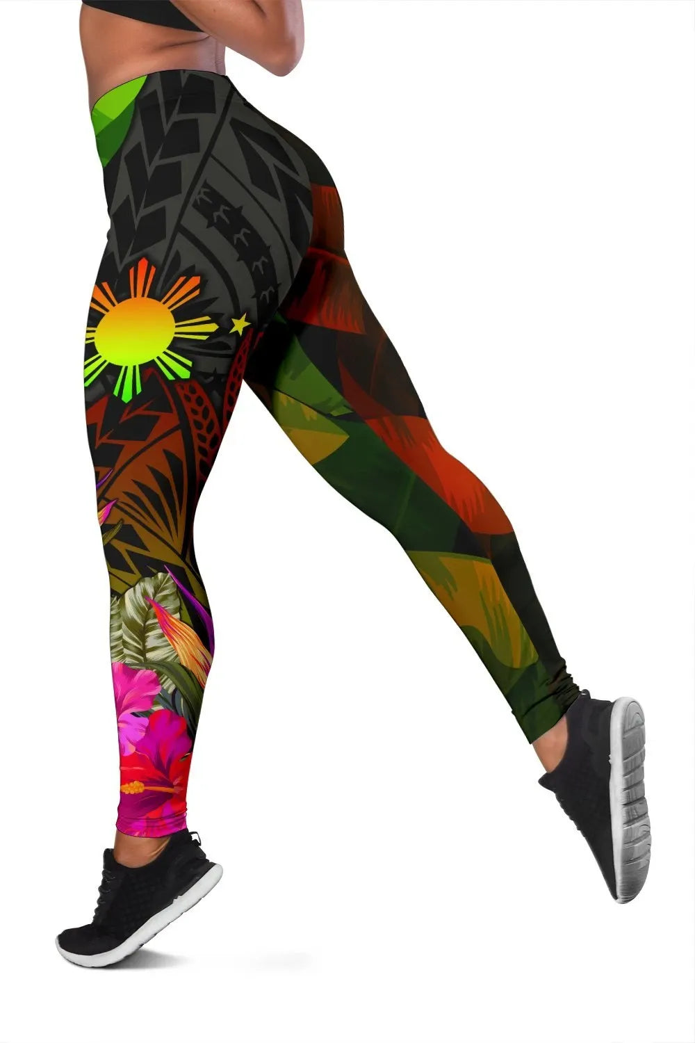 The Philippines Polynesian Personalised Women's Leggings Hibiscus and Banana Leaves RLT6