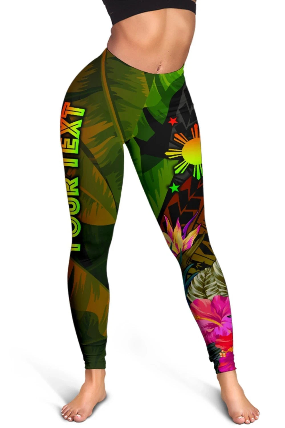 The Philippines Polynesian Personalised Women's Leggings Hibiscus and Banana Leaves RLT6