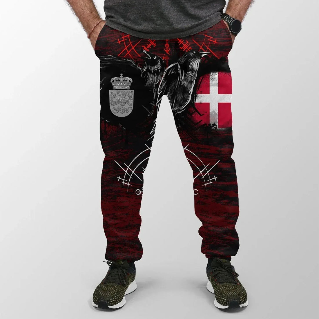Viking Jogger (Women's/Men's) Denmark Raven of Odin and Symbol Viking on Blood Background RLT13