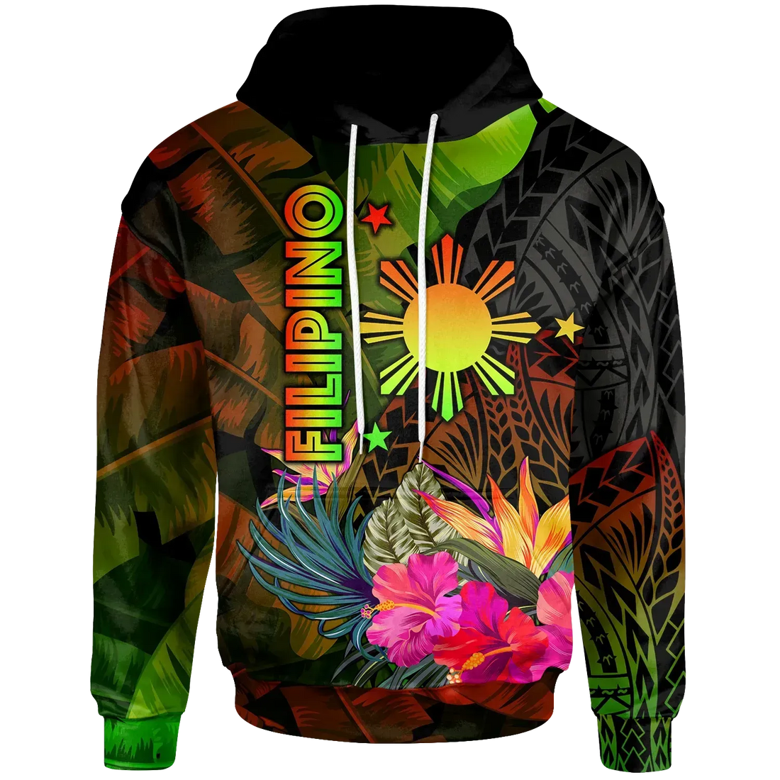 The Philippines Polynesian Hoodie Hibiscus and Banana Leaves RLT6