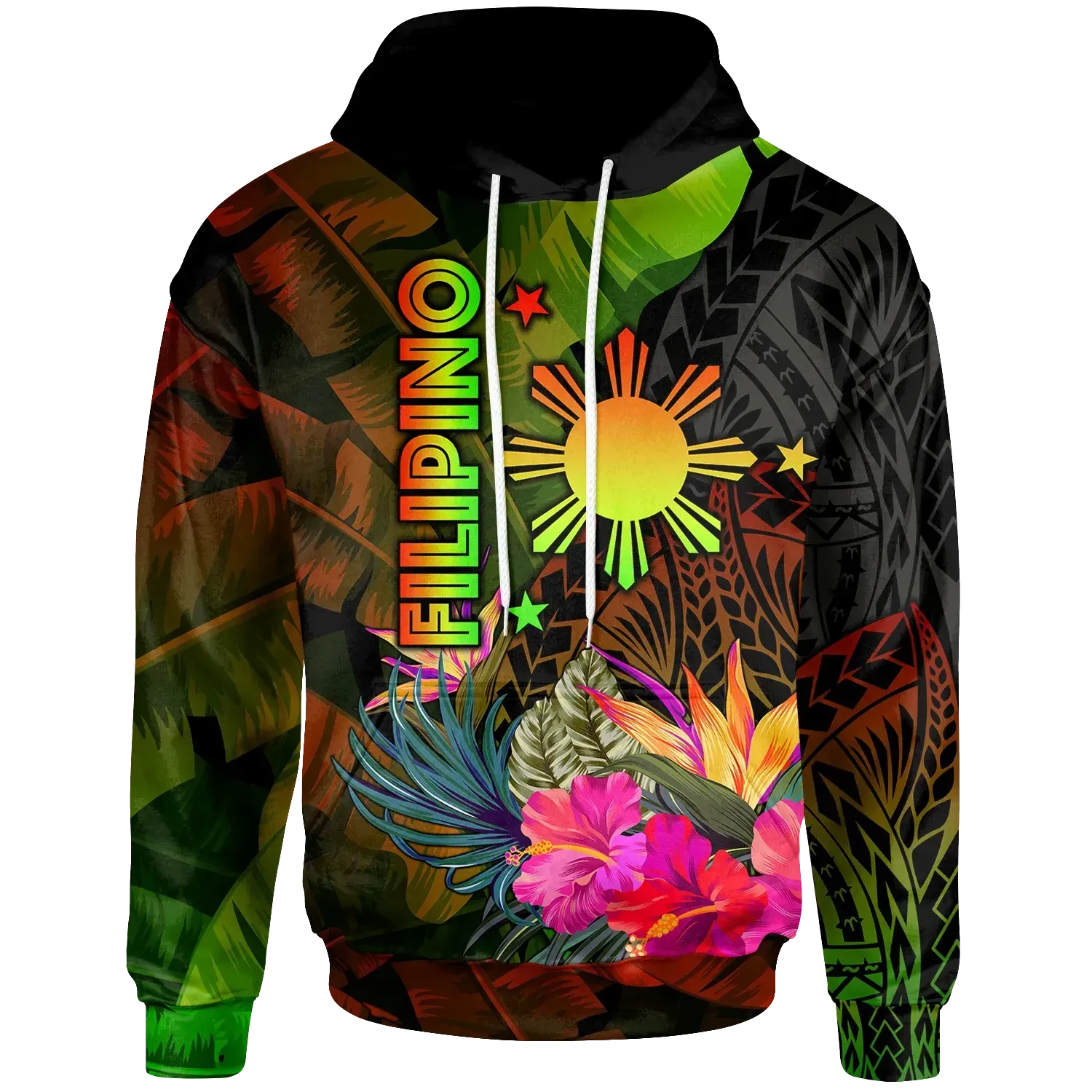 The Philippines Polynesian Hoodie Hibiscus and Banana Leaves RLT6