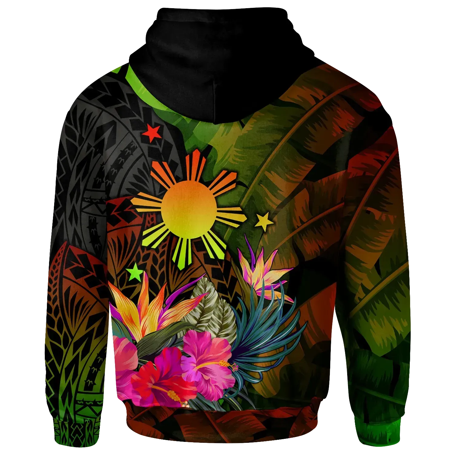 The Philippines Polynesian Hoodie Hibiscus and Banana Leaves RLT6