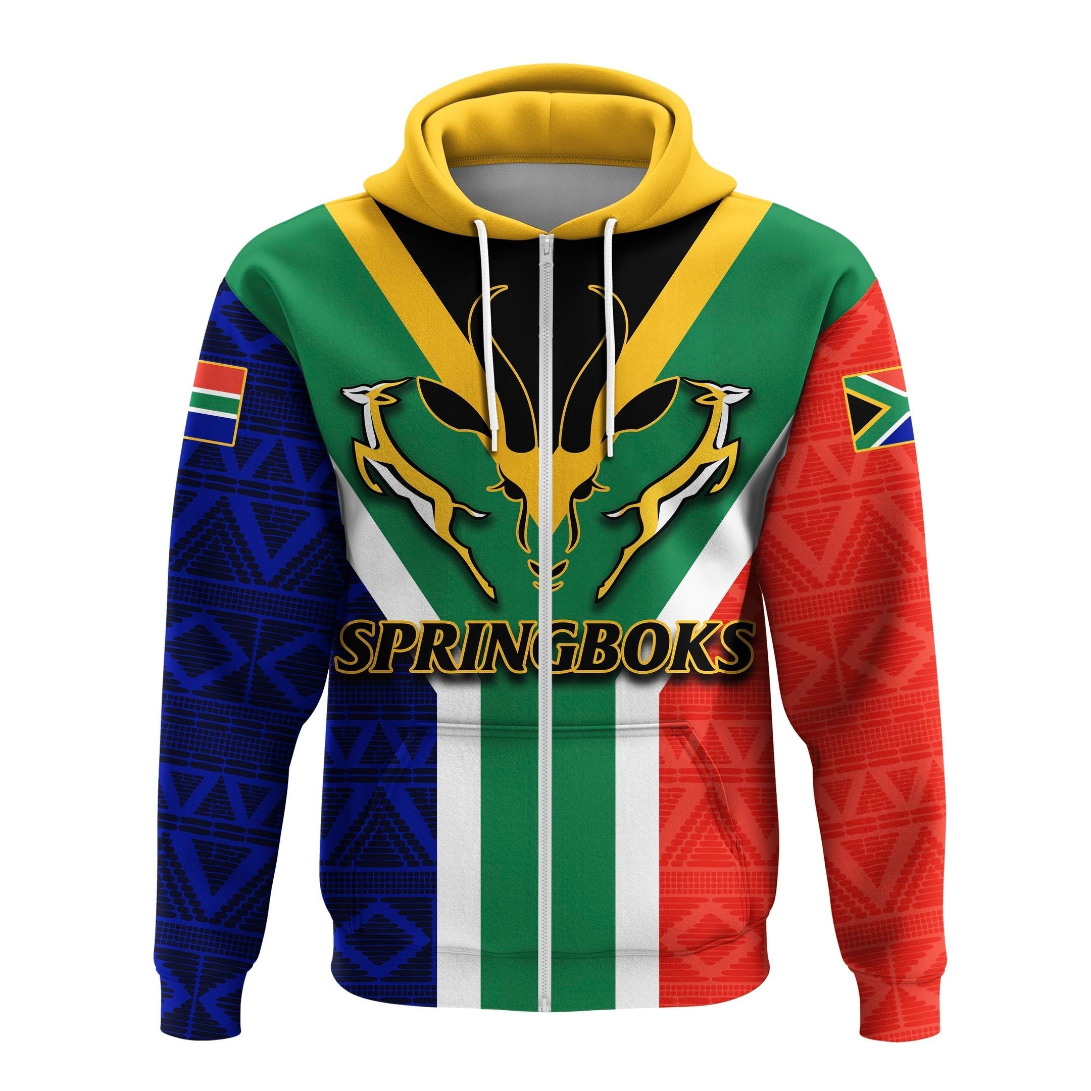 South Africa Springboks Mix African Patterns Zip Hoodie LT20