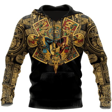 Mexico Aztec Skull Warrior Sun Stone All Over Printed Hoodie Unisex