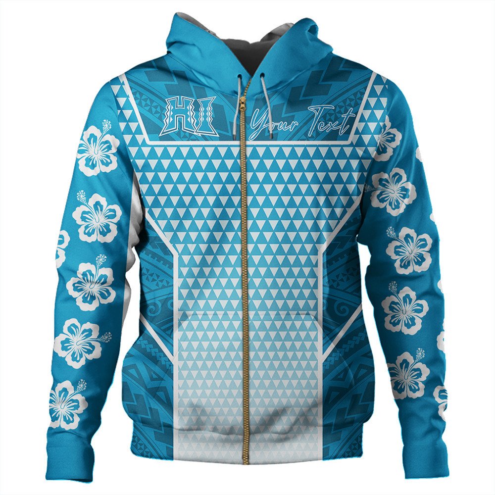 Polynesian Hoodie Custom Kakau Hawaii Polynesian Blue Gradient Zip Hoodie LT10