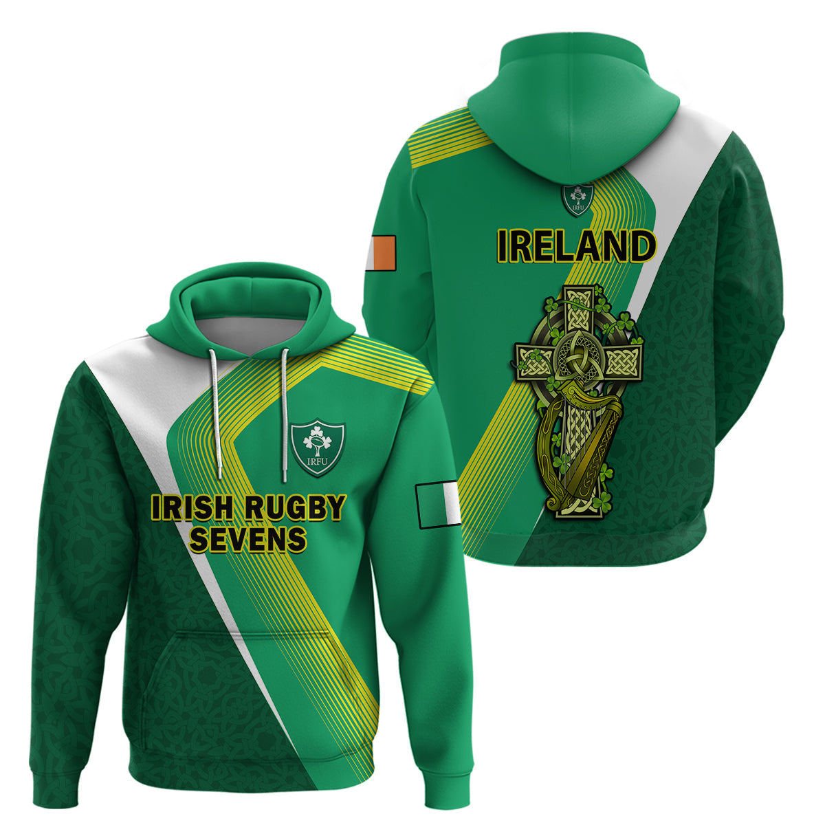 Ireland Rugby 7s Celtic Cross Shamrock Hoodie LT14