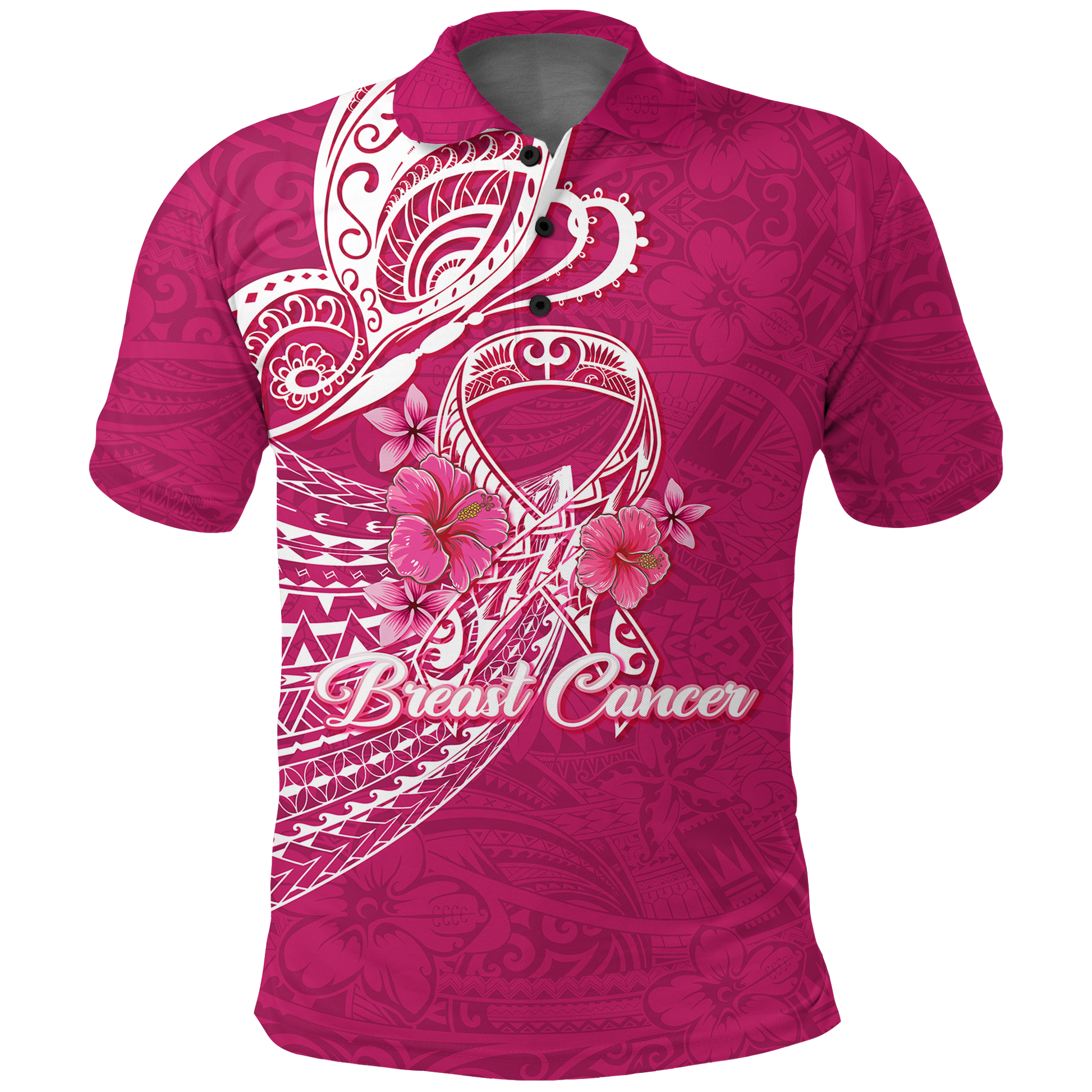 Breast Cancer Pink Ribbon Butterfly Polynesian Pink Version Polo Shirt LT12