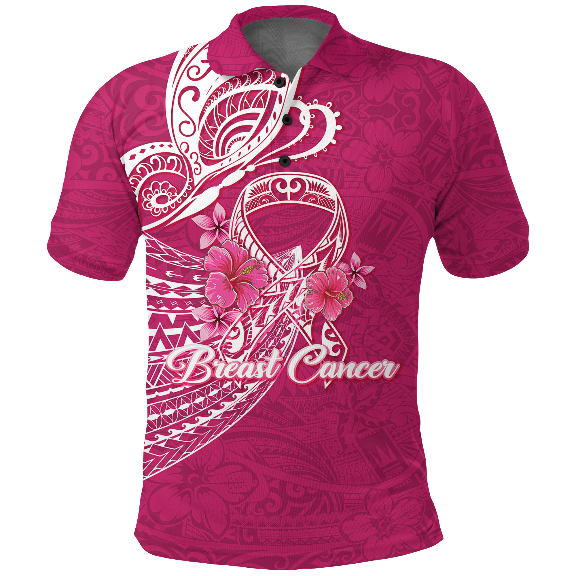 Breast Cancer Pink Ribbon Butterfly Polynesian Pink Version Polo Shirt LT12