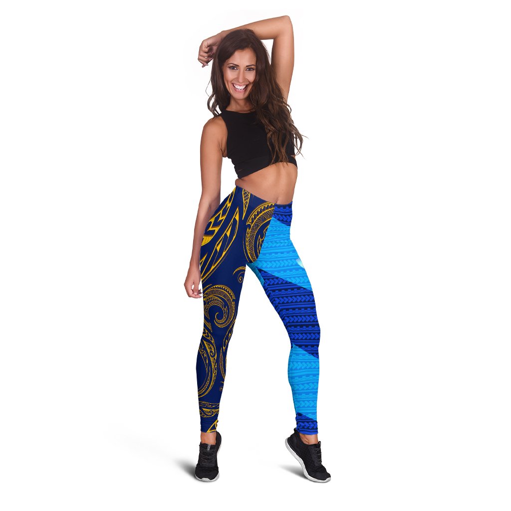 Fiji Leggings - Flag's Color With Gold Polynesian Pattern LT20