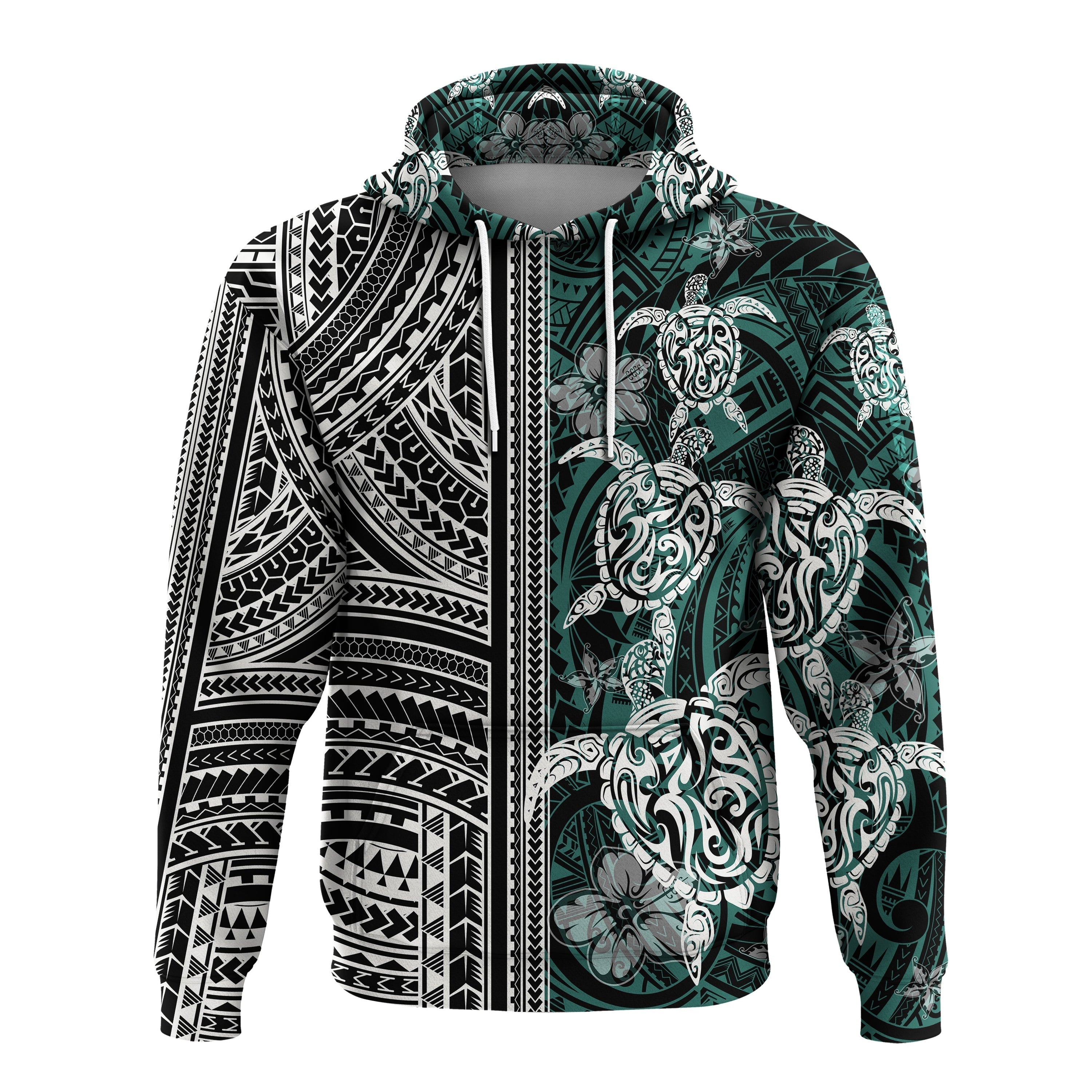 Polynesian Hoodie Turtle With Ethnic Motives and Floral Elements LT20