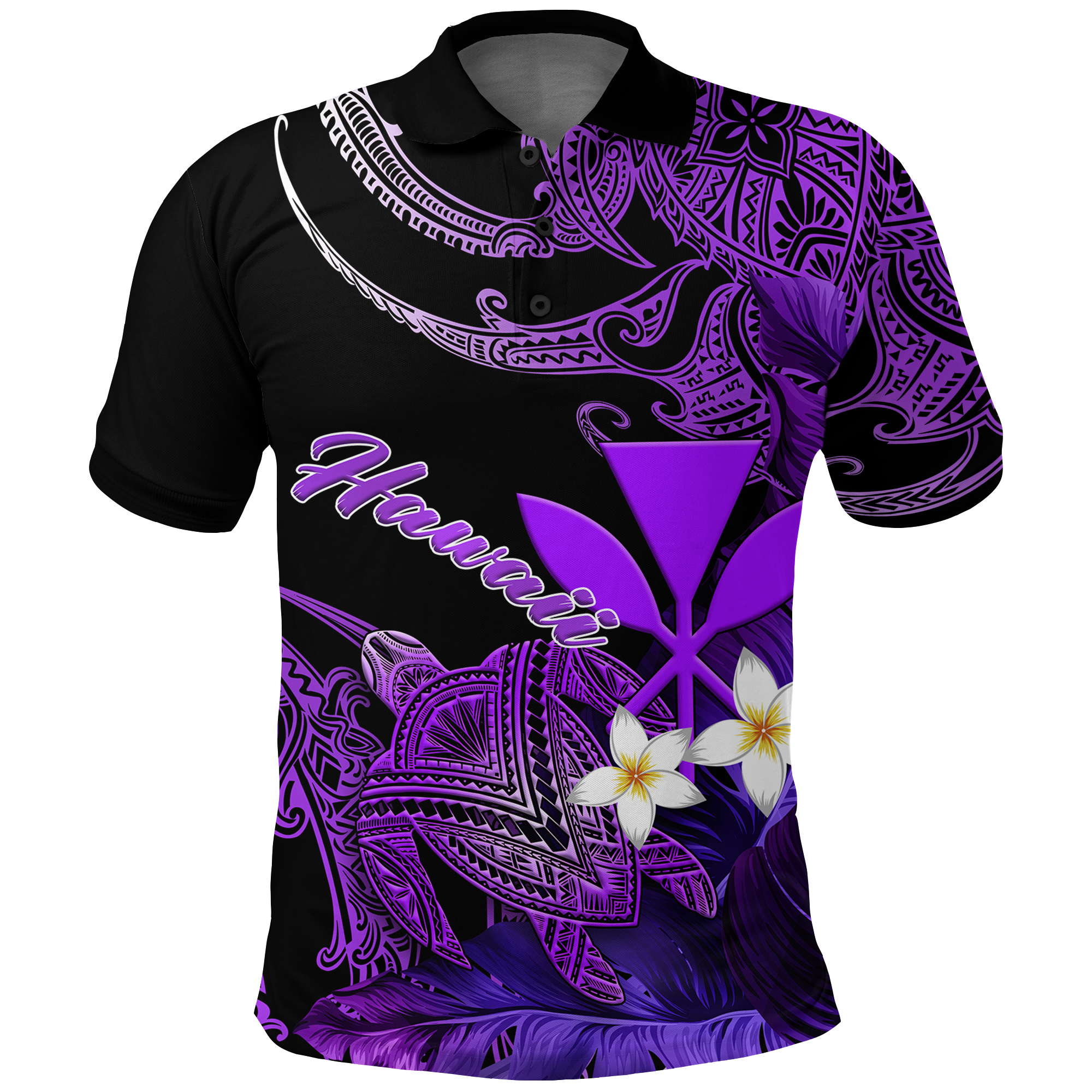 Hawaii Turtle With Plumeria Leaf Purple Polo Shirt LT12