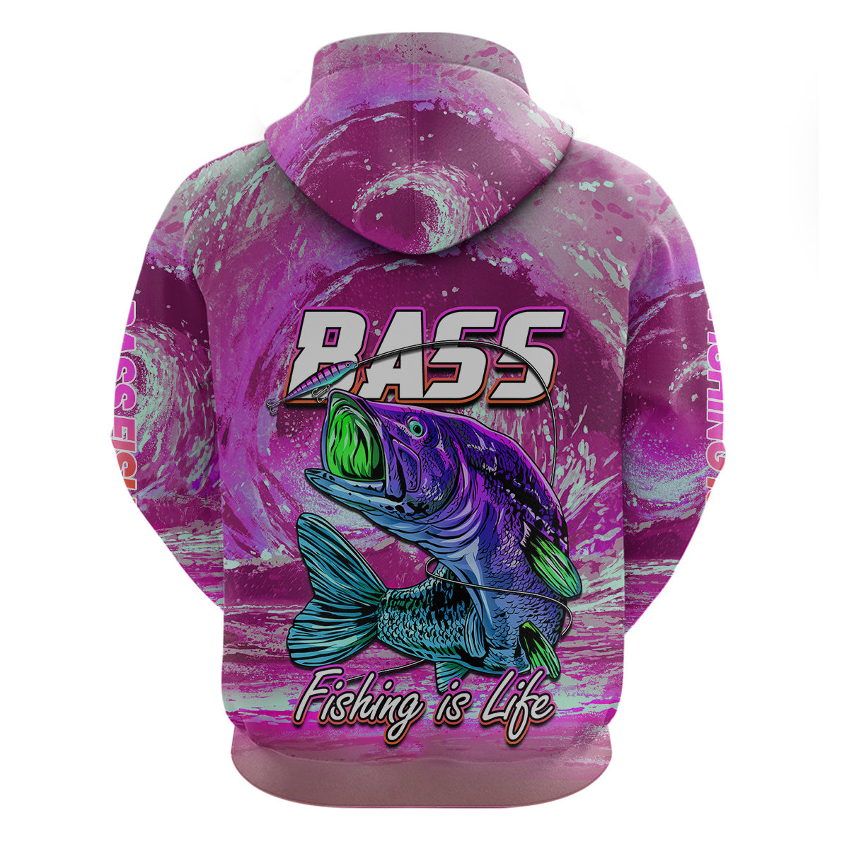 Custom Bass Fishing is Life Hoodie Hook Sport Largemouth Pink LT9