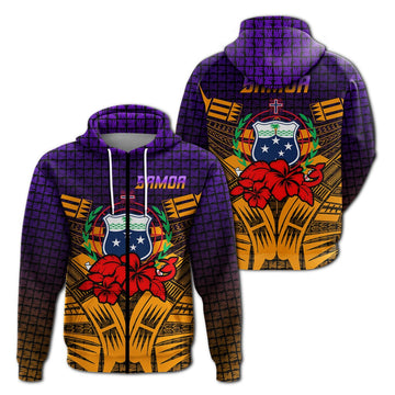 Samoa Zip Hoodie Hibiscus With Tribal LT12