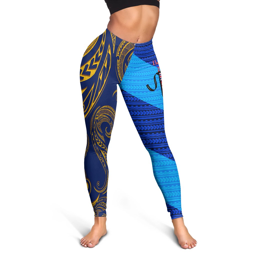 Fiji Leggings - Flag's Color With Gold Polynesian Pattern LT20