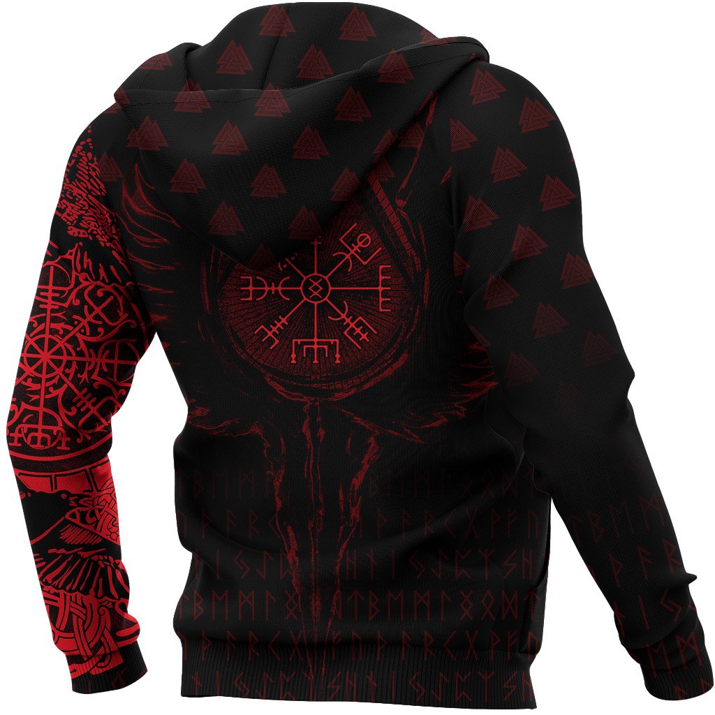 Viking Hoodie Old Norse Odin Tattoo Red RLT12