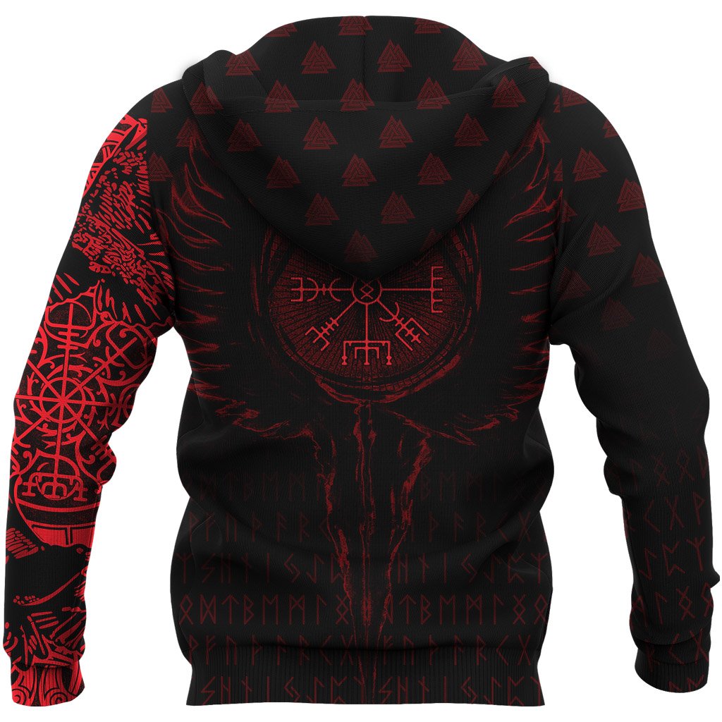 Viking Hoodie Old Norse Odin Tattoo Red RLT12