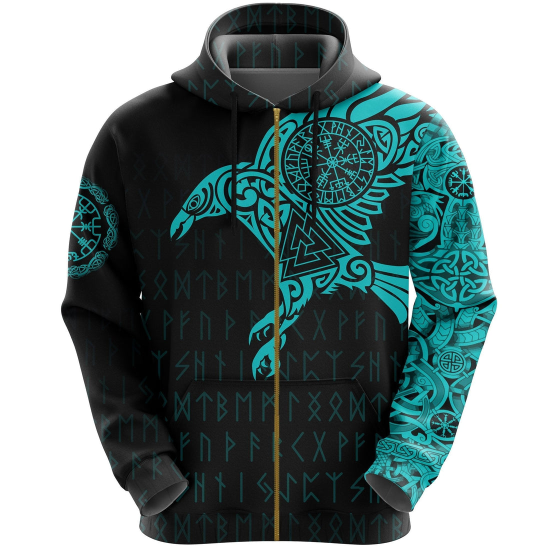 Viking The Raven Of Odin Tattoo Zip Hoodie Blue RLT12