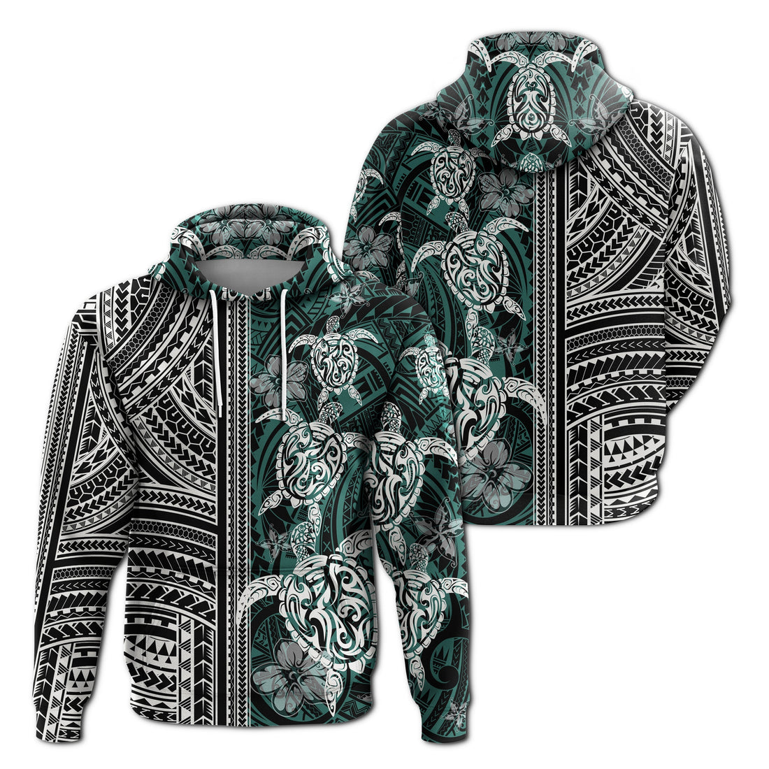 Polynesian Zip Up Hoodie Turtle With Ethnic Motives and Floral Elements LT20