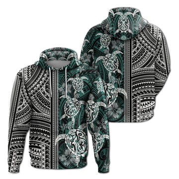 Polynesian Zip Up Hoodie Turtle With Ethnic Motives and Floral Elements LT20