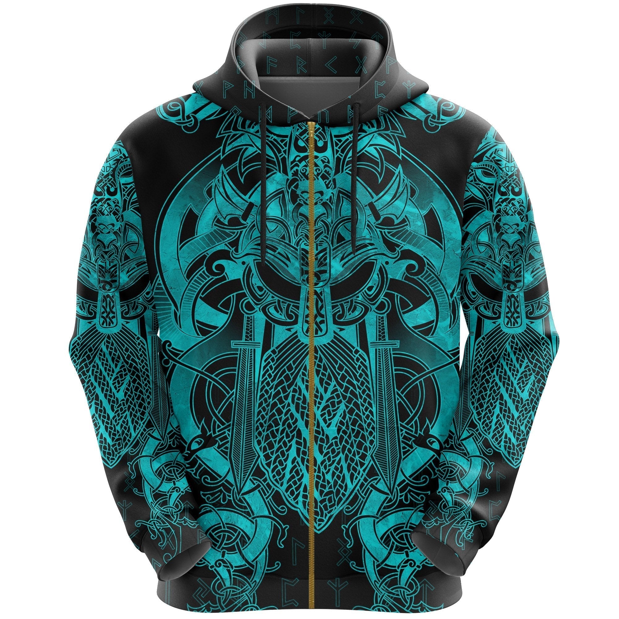 Viking Fenrir and Tyr Tattoo Zip Hoodie Blue Version RLT12