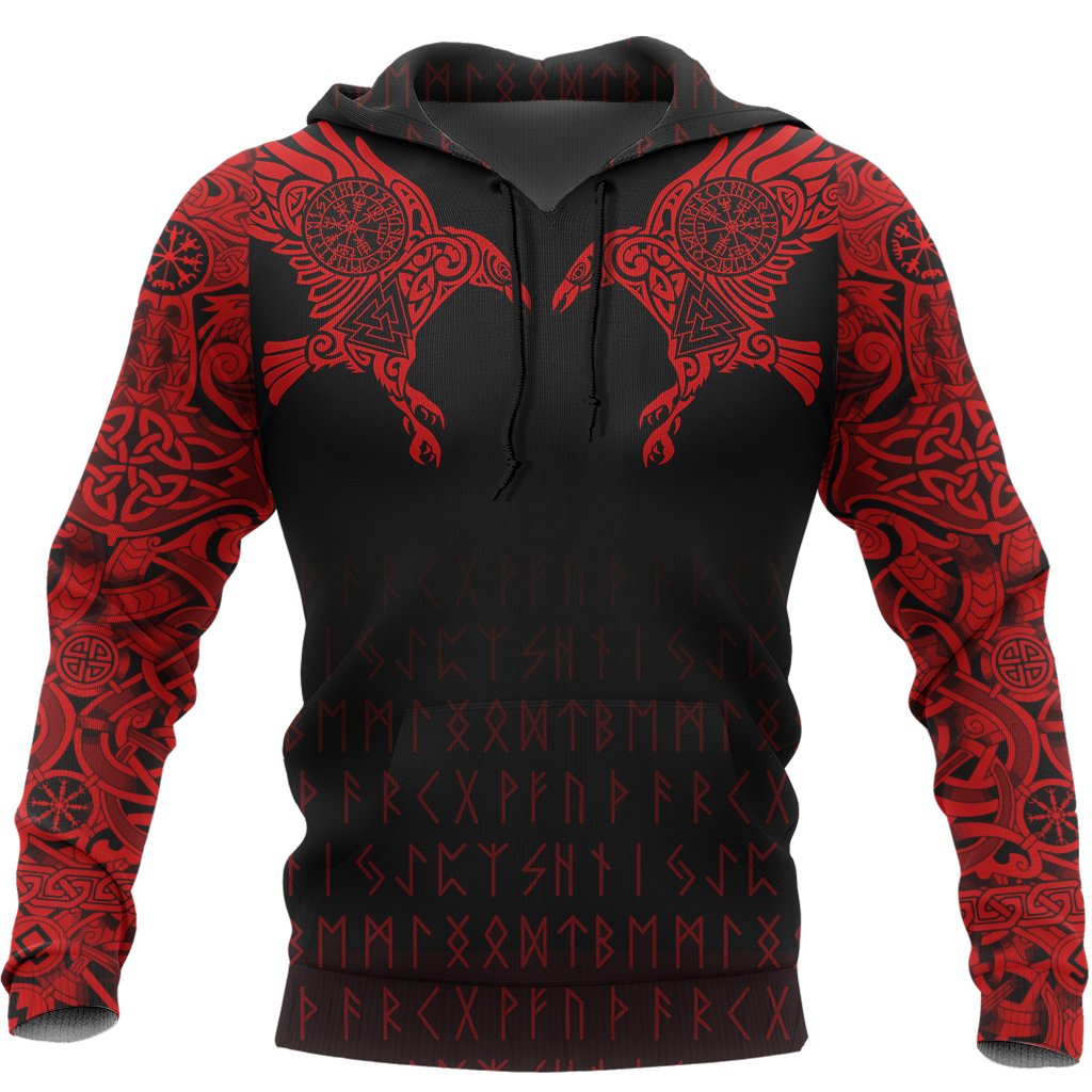 Viking Hoodie The Raven Of Odin Tattoo Special Red RLT12