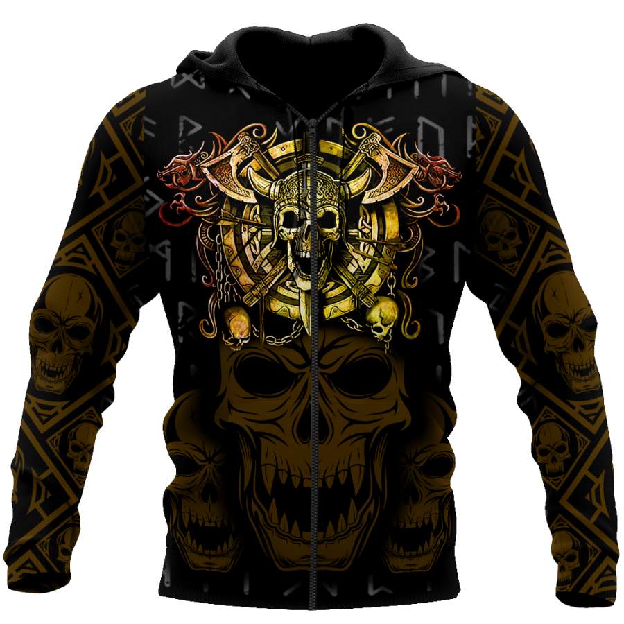 Viking Clothing Golden Viking Skull Hoodie RLT12